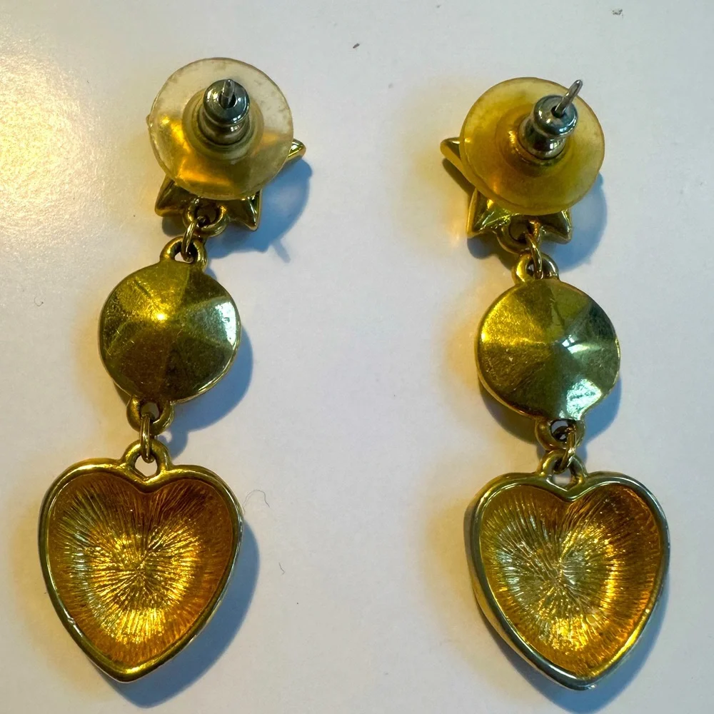 Vintage Gold Tone Drop Earrings Star Circle Heart Pierced Earrings
